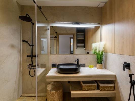 Zdjęcie przedstawia łazienkę w apartamencie Apartament Kolory Ziemi