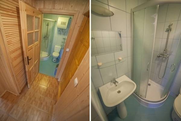 Po całym dniu pełnym atrakcji w Pobierowie można odświeżyć się w takiej oto łazience w domku letniskowym Ośrodek LAJKONIK